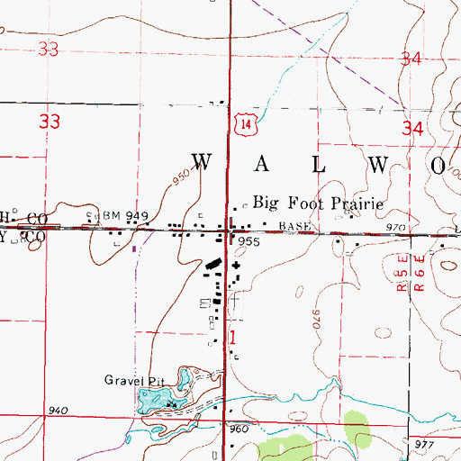 Topographic Map of Big Foot Prairie, IL