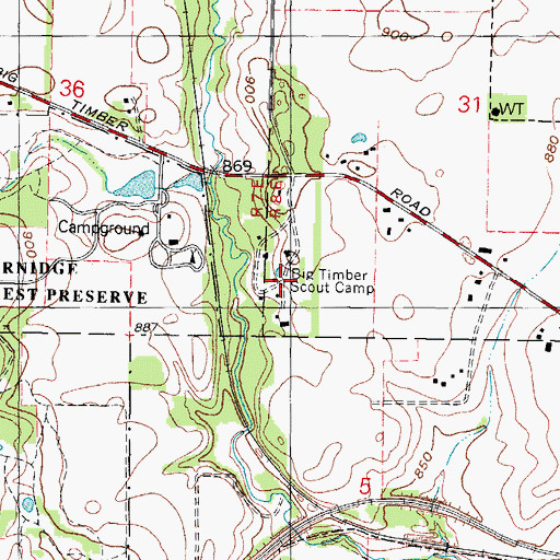 Topographic Map of Big Timber Scout Camp, IL