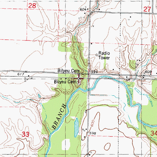 Topographic Map of Bilyeu Cemetery, IL