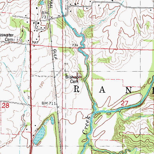 Topographic Map of Bishop Cemetery, IL