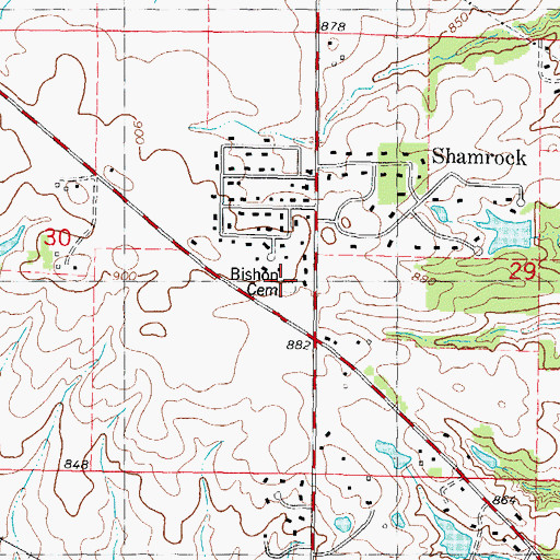 Topographic Map of Bishop Cemetery, IL