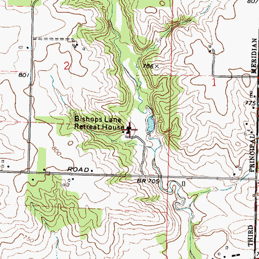 Topographic Map of Bishops Lane Retreat House, IL
