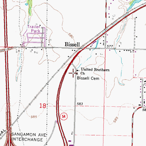 Topographic Map of Bissell Cemetery, IL