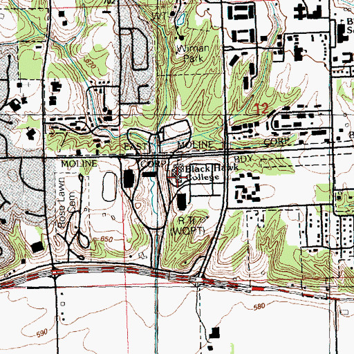 Topographic Map of Black Hawk College, IL