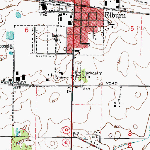 Topographic Map of Blackberry Cemetery, IL