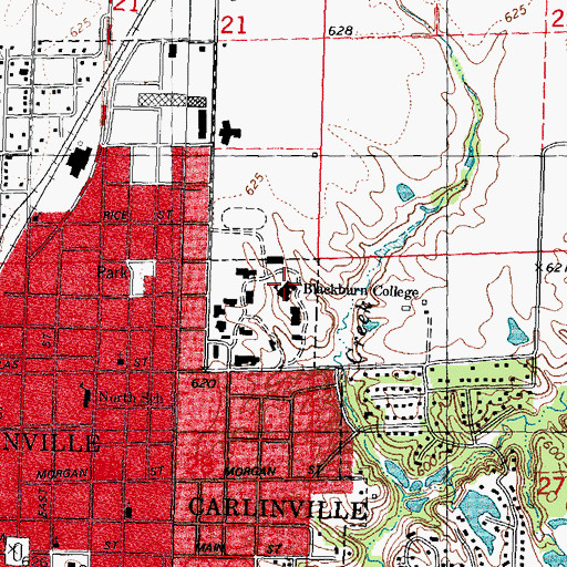 Topographic Map of Blackburn University, IL