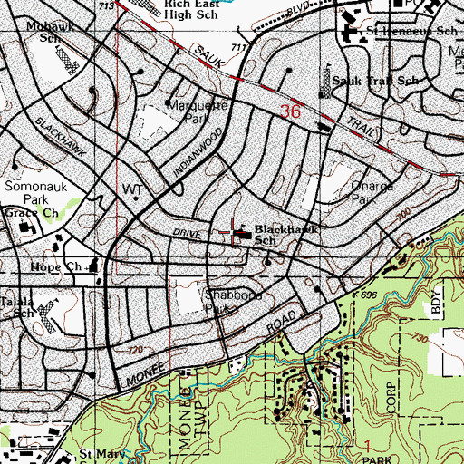 Topographic Map of Blackhawk Elementary School, IL