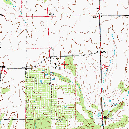 Topographic Map of Blair Cemetery, IL