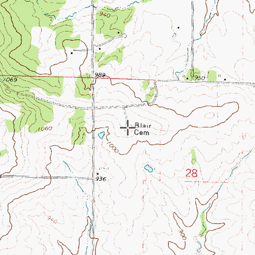 Topographic Map of Blair Cemetery, IL
