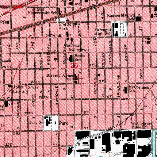 Topographic Map of Blessed Agnes School, IL