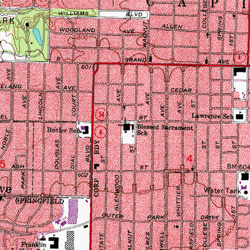 Topographic Map of Blessed Sacrament School, IL