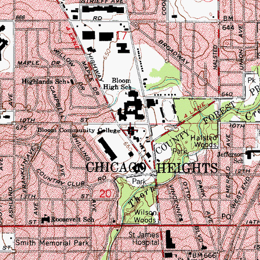 Topographic Map of Bloom Community College, IL