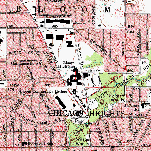 Topographic Map of Bloom High School, IL