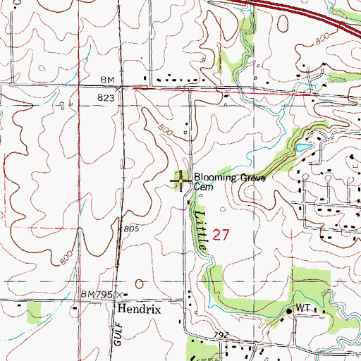 Topographic Map of Blooming Grove Cemetery, IL