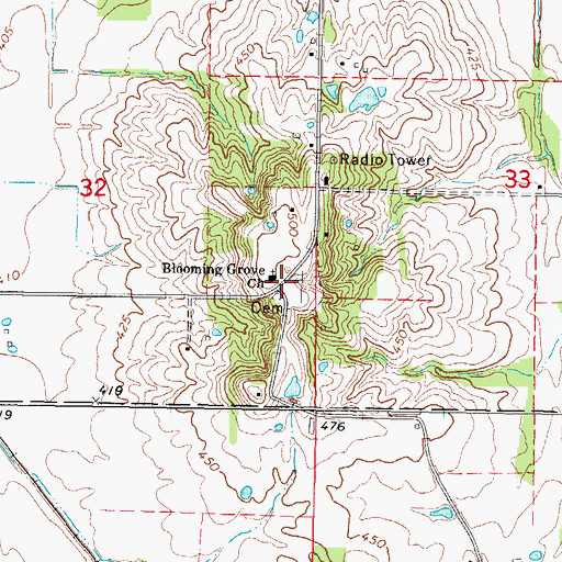 Topographic Map of Blooming Grove Church, IL