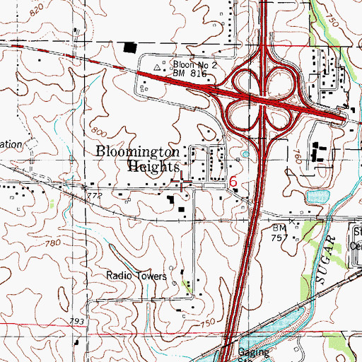 Topographic Map of Bloomington Heights, IL