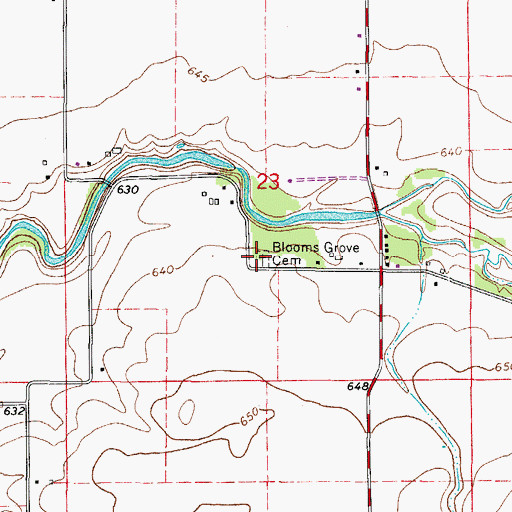 Topographic Map of Blooms Grove Cemetery, IL