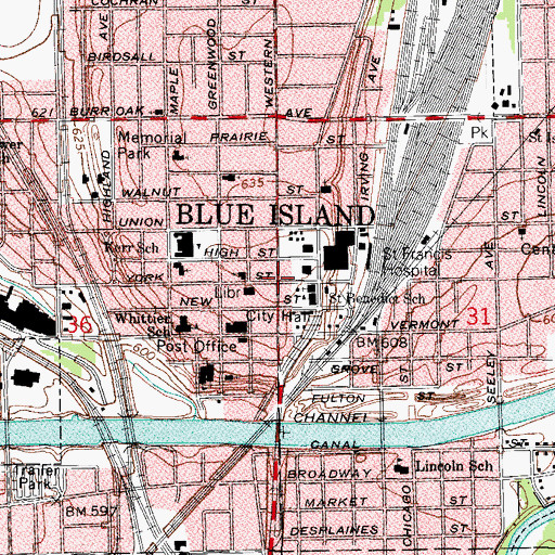 Topographic Map of Blue Island, IL