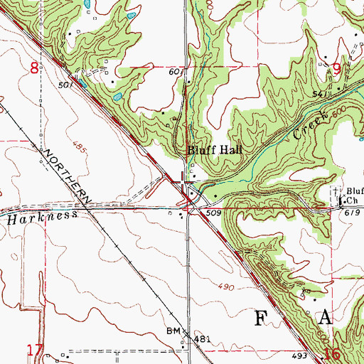 Topographic Map of Bluff Hall, IL