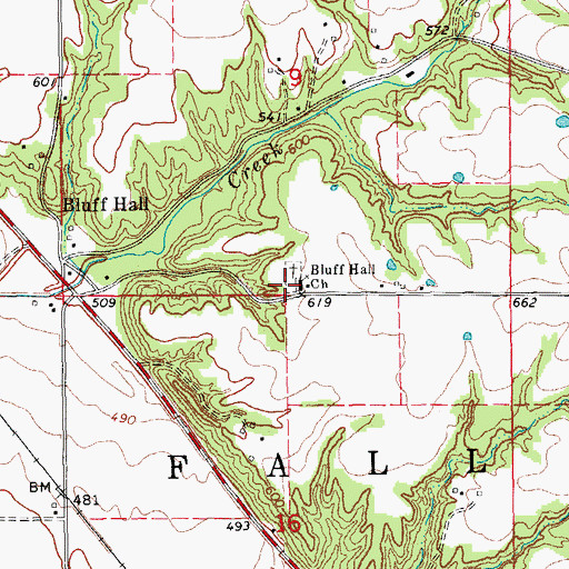 Topographic Map of Bluff Hall Church, IL