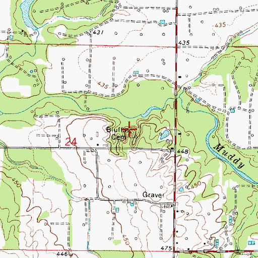 Topographic Map of Bluffs Cemetery, IL