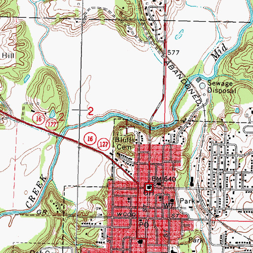 Topographic Map of Bluffs Cemetery, IL