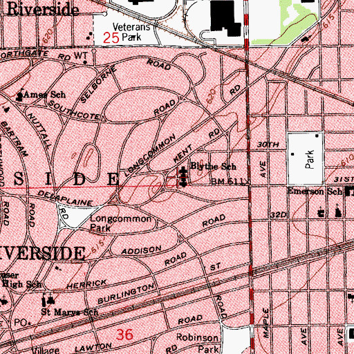 Topographic Map of Blythe School, IL