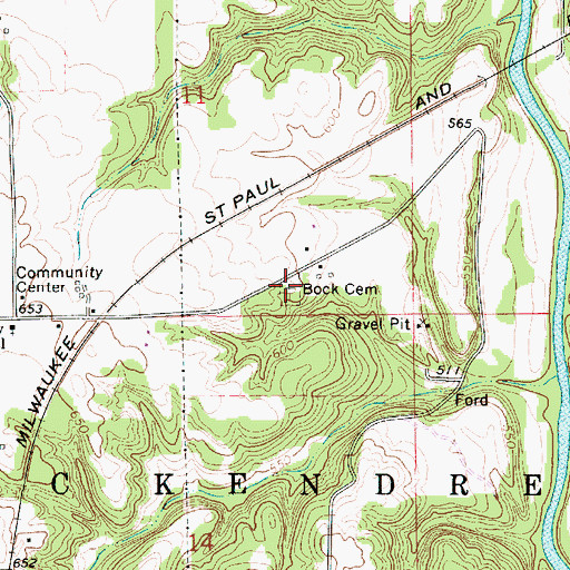Topographic Map of Bock Cemetery, IL