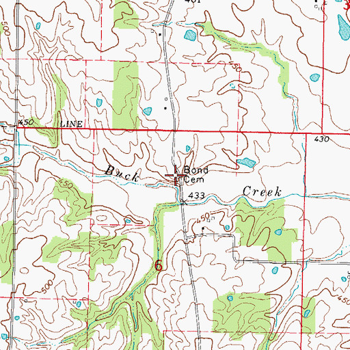 Topographic Map of Bond Cemetery, IL