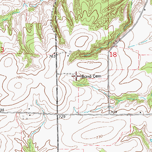 Topographic Map of Bond Cemetery, IL