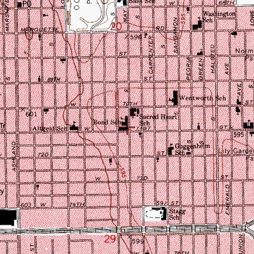 Topographic Map of Bond Elementary School, IL