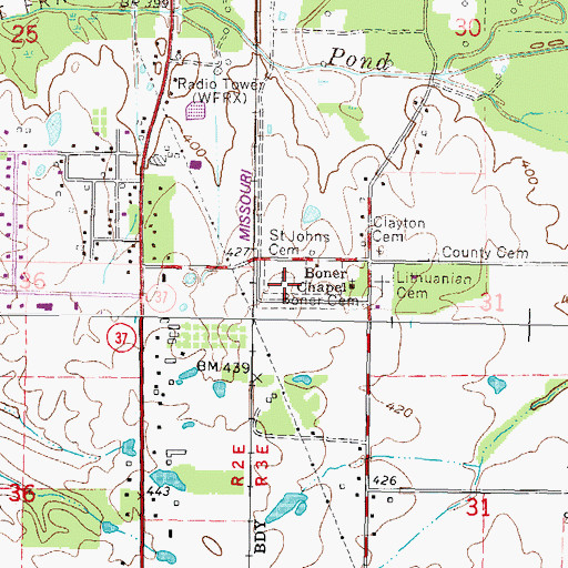 Topographic Map of Bonner Cemetery, IL
