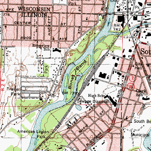 Topographic Map of Boney Island, IL