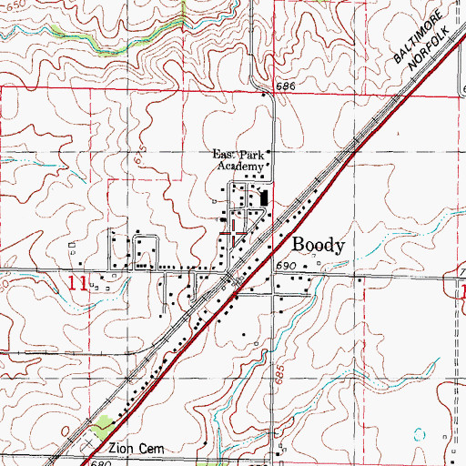Topographic Map of Boody, IL