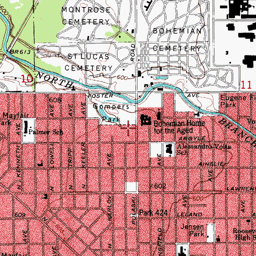 Topographic Map of Booth Memorial Hospital (historical), IL