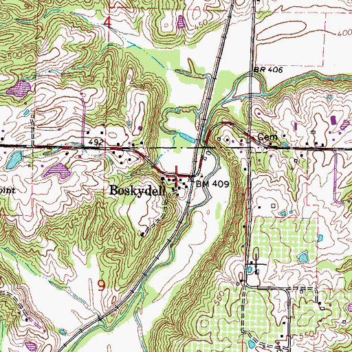 Topographic Map of Boskydell, IL