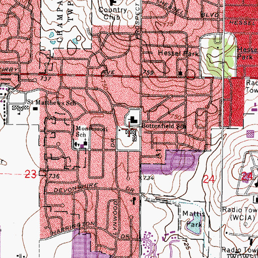 Topographic Map of Bottenfield Elementary School, IL