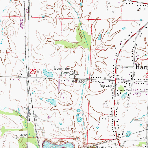Topographic Map of Boucher Cemetery, IL