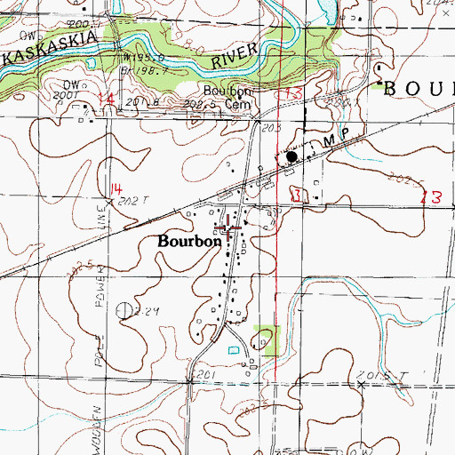 Topographic Map of Bourbon, IL
