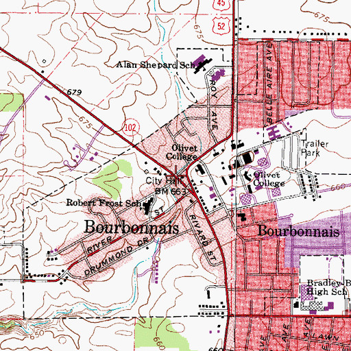 Topographic Map of Bourbonnais, IL