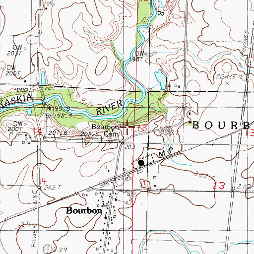 Topographic Map of Bourbon Cemetery, IL
