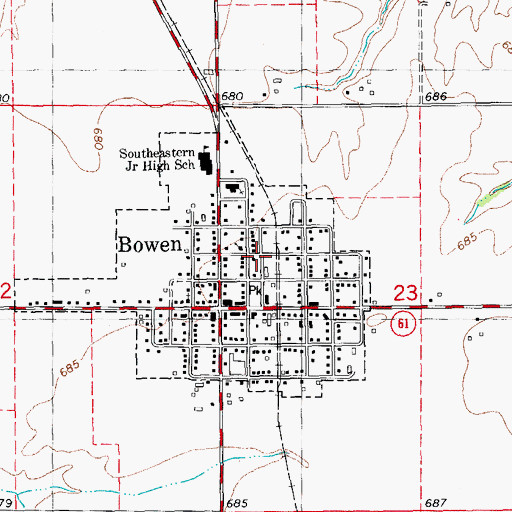 Topographic Map of Bowen, IL