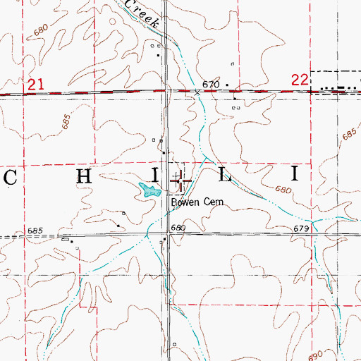 Topographic Map of Bowen Cemetery, IL