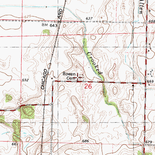 Topographic Map of Bowen Cemetery, IL