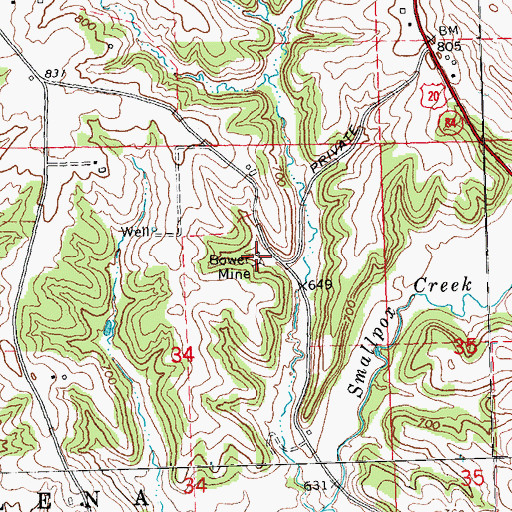 Topographic Map of Bower Mine, IL