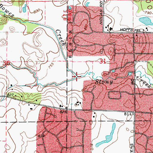 Topographic Map of Bowes Creek, IL