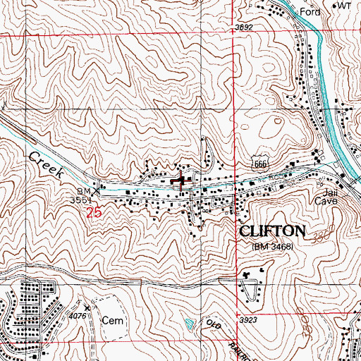 Topographic Map of Clifton Hot Springs, AZ