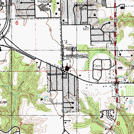 Topographic Map of Bowlesburg Elementary School, IL