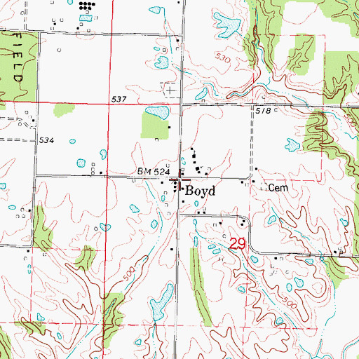 Topographic Map of Boyd, IL
