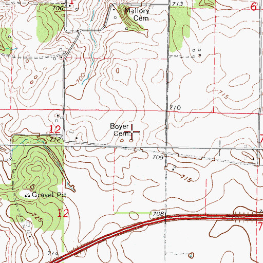 Topographic Map of Boyer Cemetery, IL